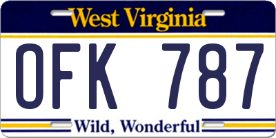 WV license plate OFK787
