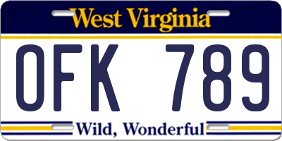WV license plate OFK789