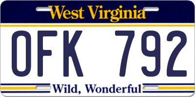 WV license plate OFK792