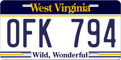 WV license plate OFK794