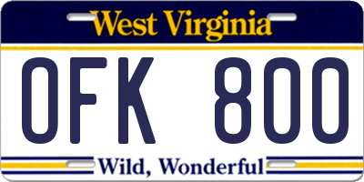 WV license plate OFK800