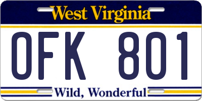 WV license plate OFK801