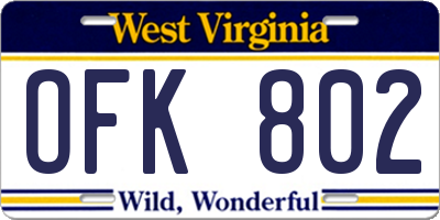 WV license plate OFK802