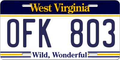 WV license plate OFK803
