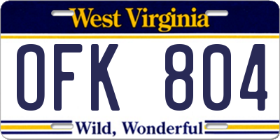 WV license plate OFK804