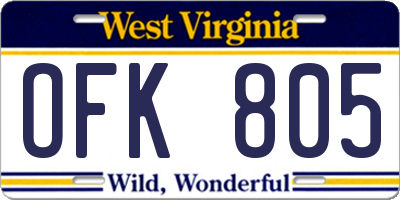 WV license plate OFK805