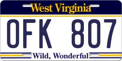 WV license plate OFK807