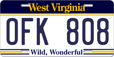 WV license plate OFK808