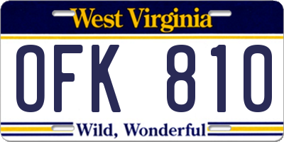 WV license plate OFK810