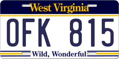 WV license plate OFK815