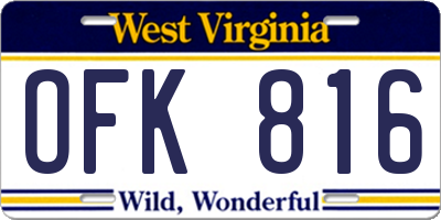WV license plate OFK816