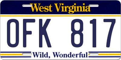 WV license plate OFK817