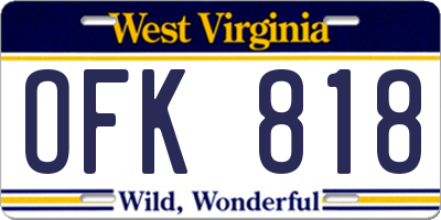WV license plate OFK818