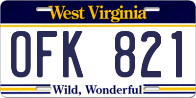 WV license plate OFK821