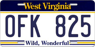 WV license plate OFK825