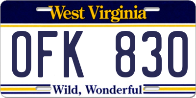 WV license plate OFK830