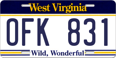 WV license plate OFK831