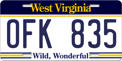 WV license plate OFK835