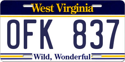 WV license plate OFK837