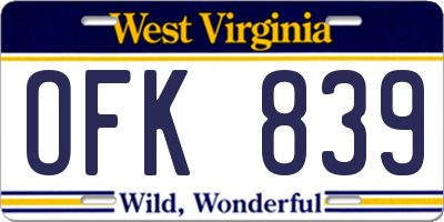 WV license plate OFK839