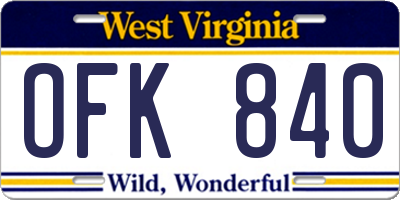 WV license plate OFK840