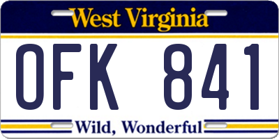 WV license plate OFK841
