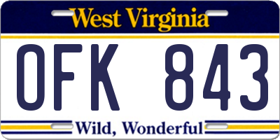 WV license plate OFK843