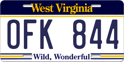 WV license plate OFK844