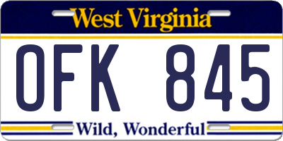 WV license plate OFK845