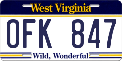 WV license plate OFK847