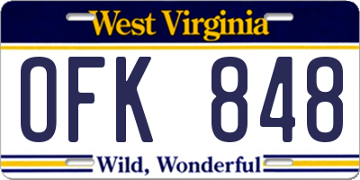 WV license plate OFK848