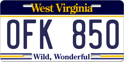 WV license plate OFK850