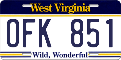 WV license plate OFK851