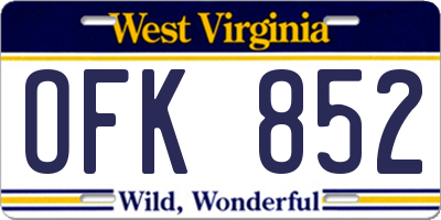 WV license plate OFK852