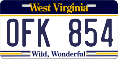 WV license plate OFK854
