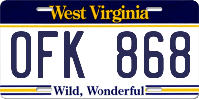 WV license plate OFK868