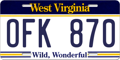 WV license plate OFK870