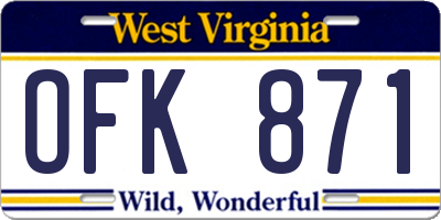 WV license plate OFK871