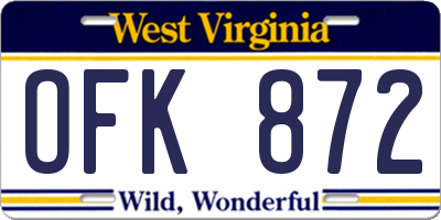 WV license plate OFK872