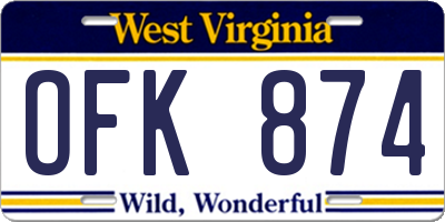 WV license plate OFK874