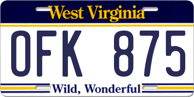 WV license plate OFK875