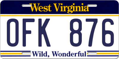 WV license plate OFK876