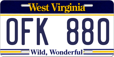WV license plate OFK880