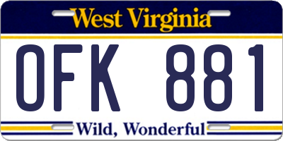 WV license plate OFK881