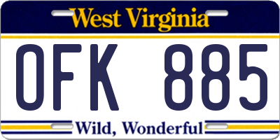 WV license plate OFK885