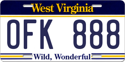 WV license plate OFK888