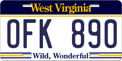 WV license plate OFK890