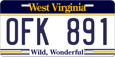 WV license plate OFK891