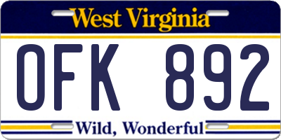WV license plate OFK892