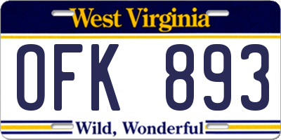 WV license plate OFK893